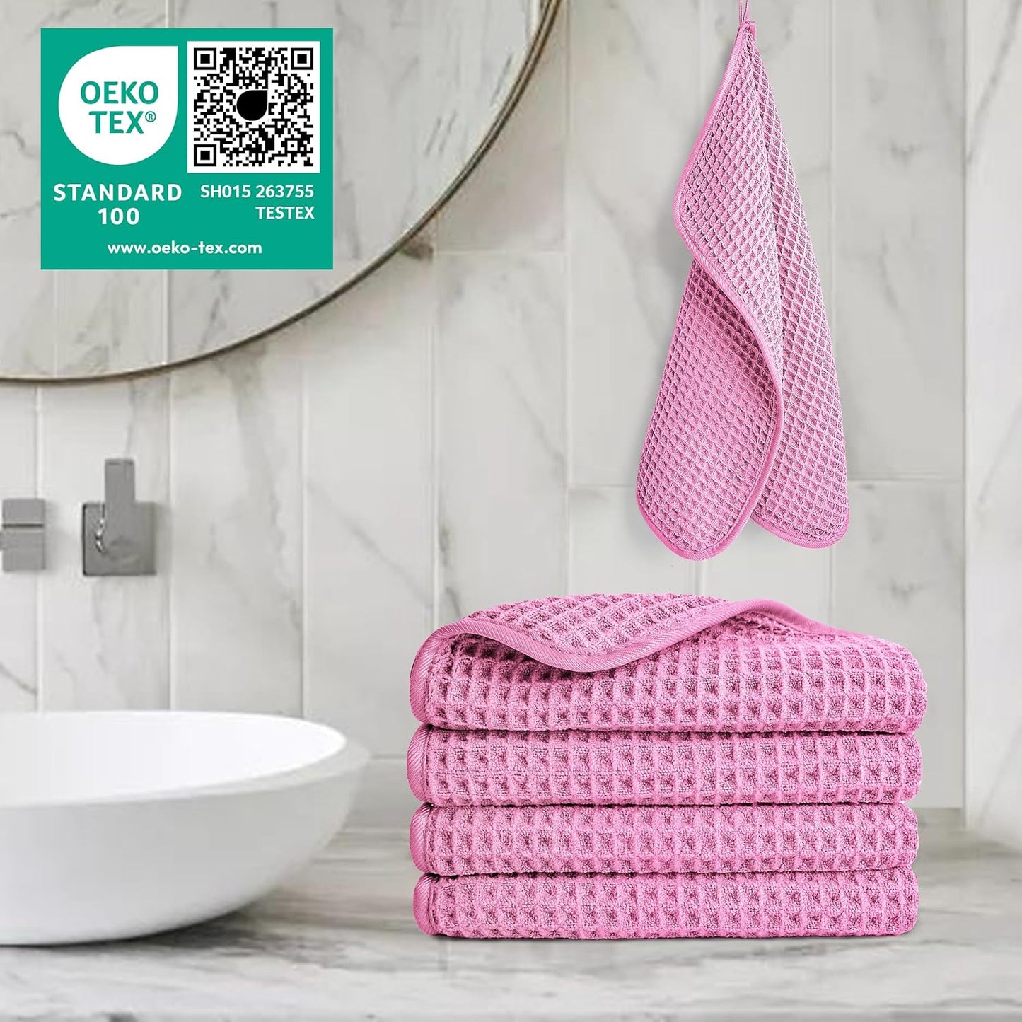 POLYTE Microfiber Lint Free Washcloth Face Towel, 13 x 13 in, 4 Pack (Waffle Weave)