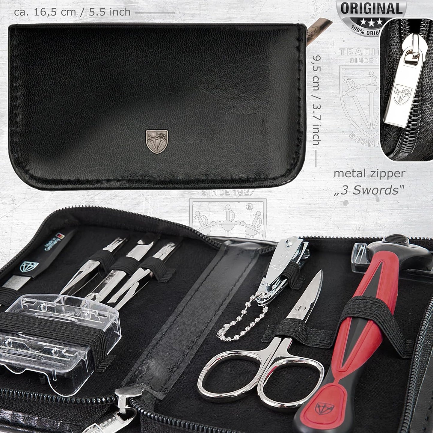 3 Swords Germany Men's Travel Set – Nail Scissors, Razor and much more in Compact Case, Ideal for Travel and Grooming On the Go