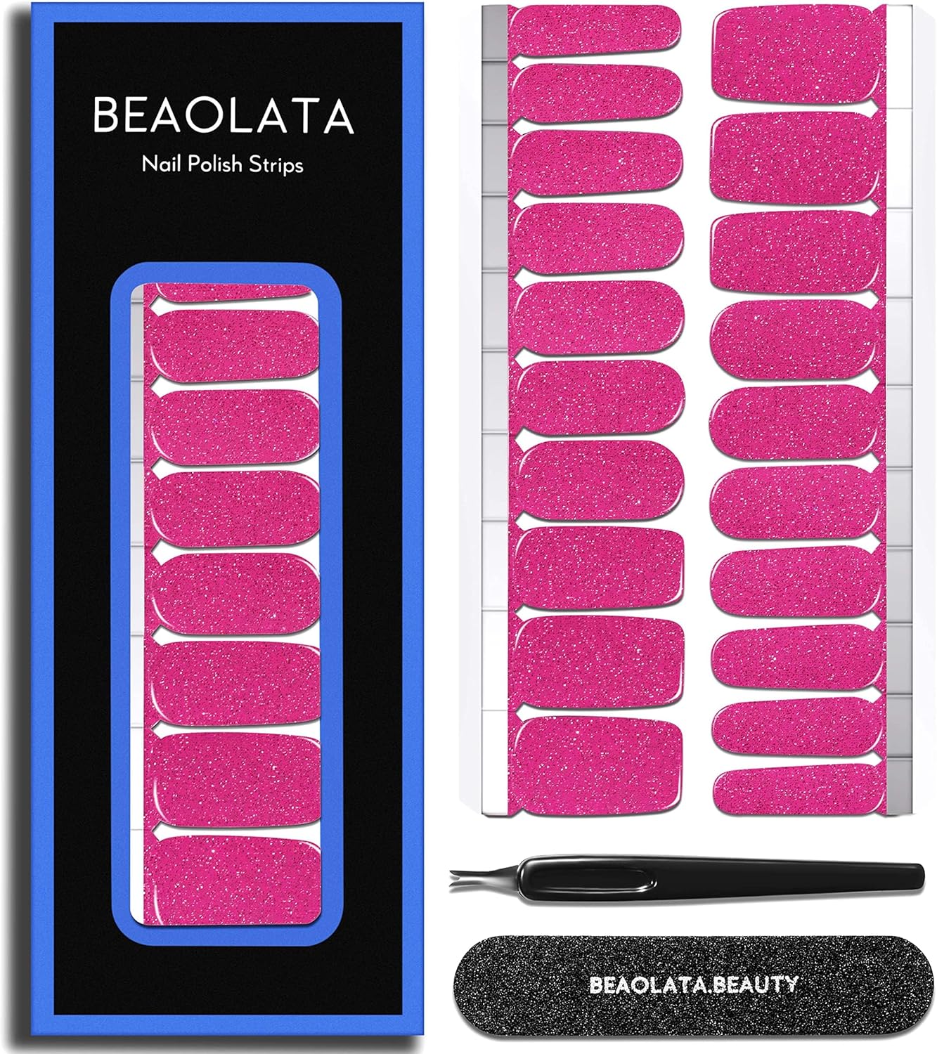 Nail Polish Strips Long Lasting, 20Pcs Wraps, Easy Apply& Remove Salon Quality Gel Nail Stickers (Pinkish Ribbon)