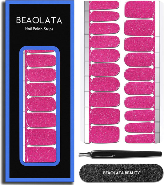 Nail Polish Strips Long Lasting, 20Pcs Wraps, Easy Apply& Remove Salon Quality Gel Nail Stickers (Pinkish Ribbon)