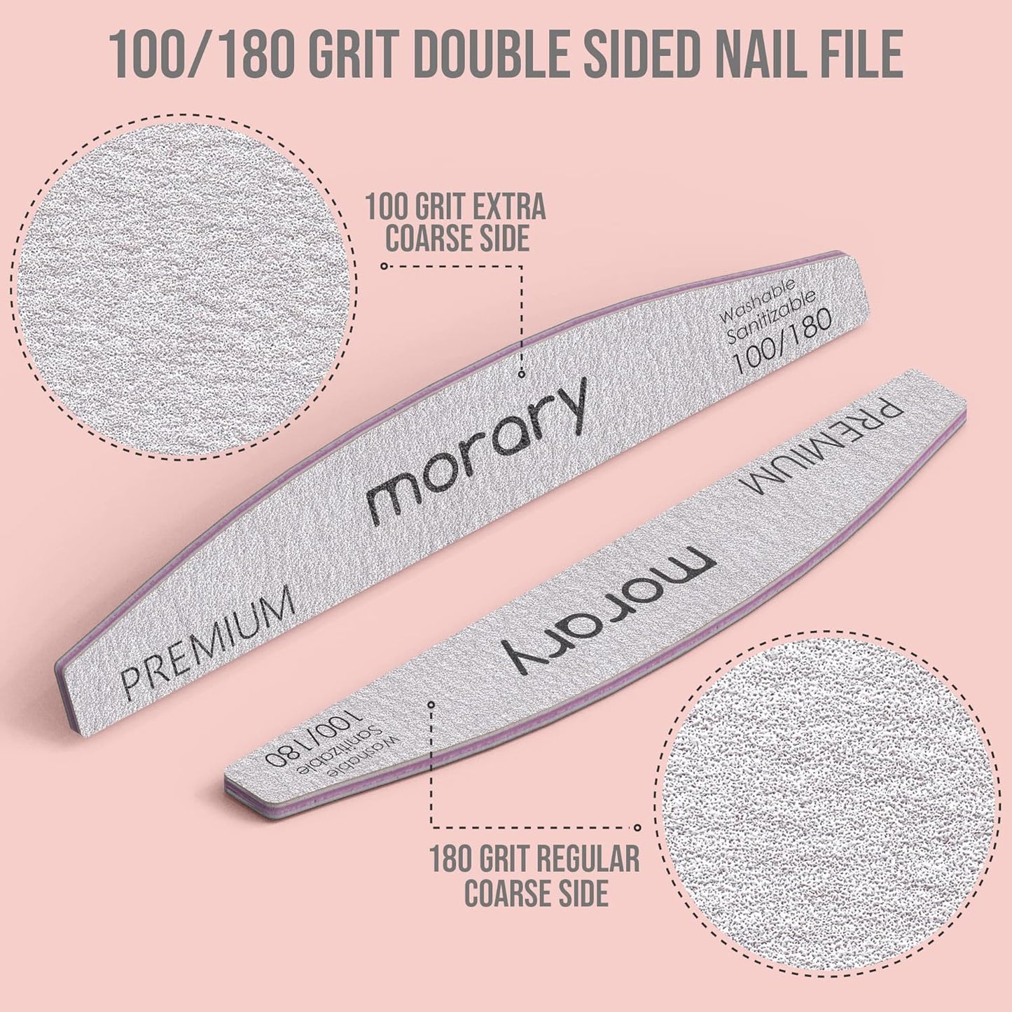 Nail File 100/180 Grit Nail Files for Natural Nails Acrylic Nails Double Sided Emery Board Fingernail Files Limas para Acrilico 12 Pack