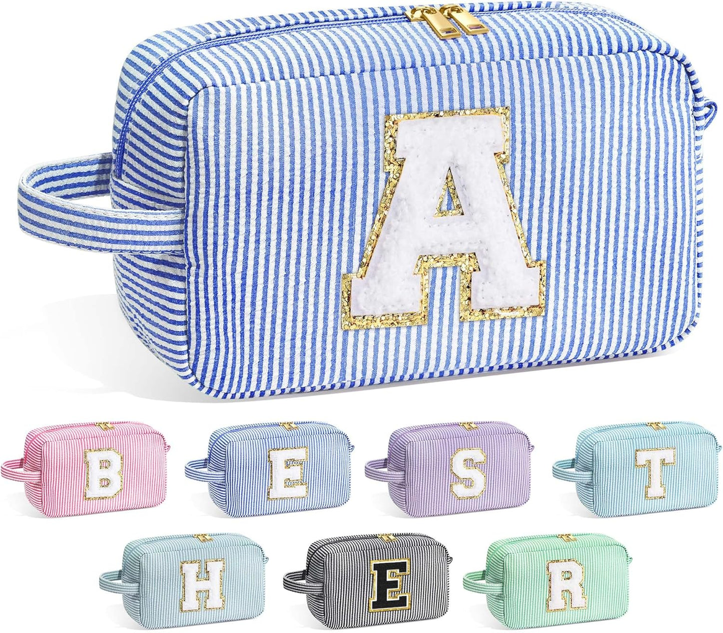 YOOLIFE Gifts for Daughter Girls Kids - 3 4 5 6 7 8 9 10 11 12 13 14 Year Old Girl Birthday Gifts, Teen Girl Gifts Trendy Stuff, Personalized Initial Makeup Bag, Blue Toiletry Bag, Letter A
