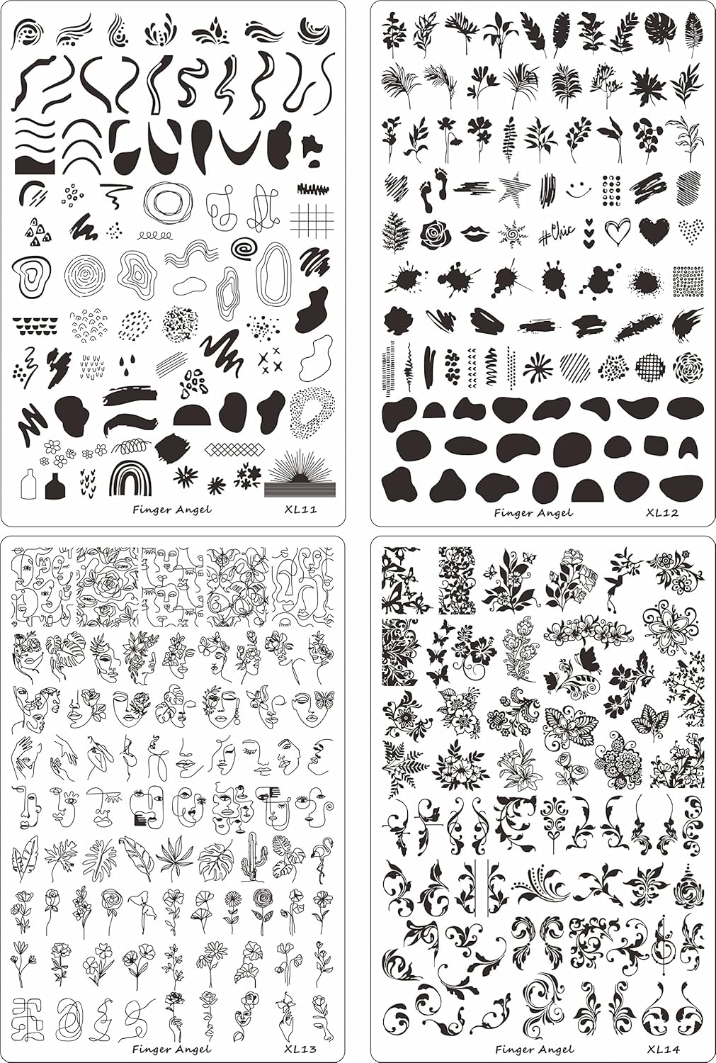 4PCS Nail Art Stamp Plates with XL11-14 Stamping Image Plates Collection Manicure Tools