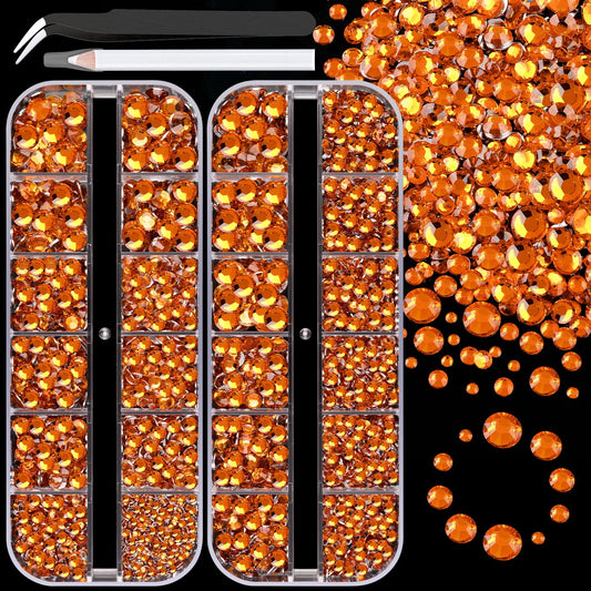 Resin Rhinestones for Crafting, 2 Boxes Orange Flatback Crystals for Bedazzling Crafts DIY Nail Art Deco, Non Hotfix Bulk Gems for Tumbler Shoes Clothing Fabric Face Makeup