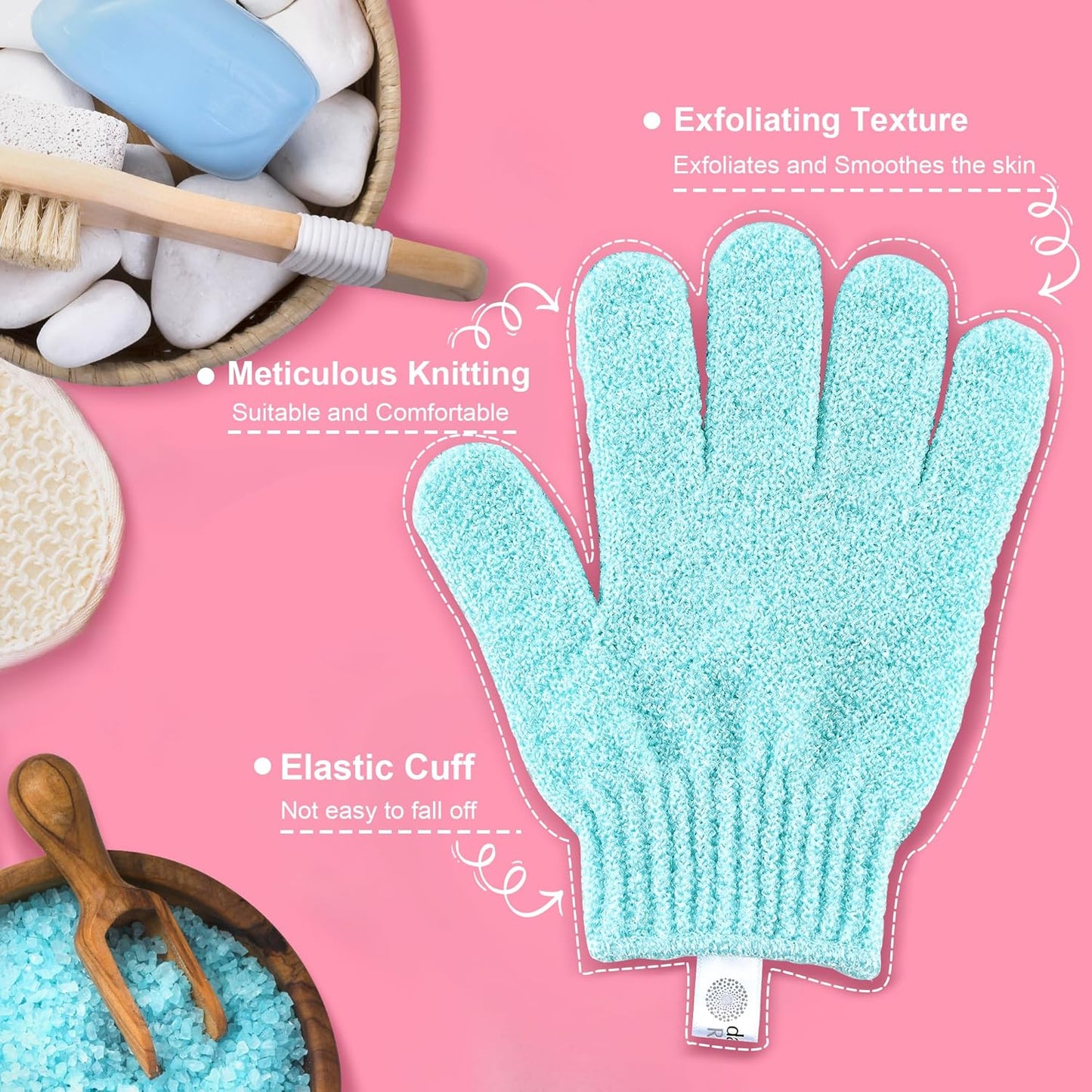 Exfoliating Glove, Exfoliation Mitt, Exfoliating Gloves, 4 Pairs, Pink&Green