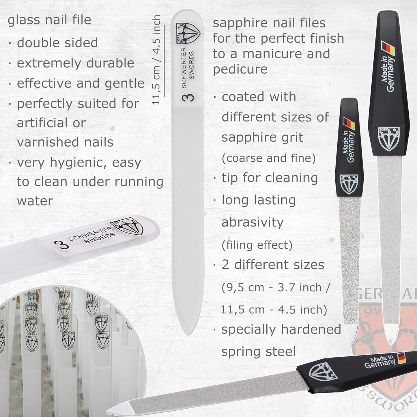 3 Swords Germany - brand quality 16 piece manicure pedicure grooming kit set for professional finger & toe nail care scissors clipper synthetic leather case, Made in Germany