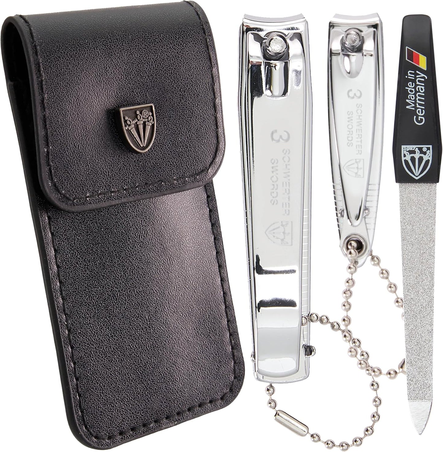 3 Swords Germany – Brand Quality fingernail & toenail Clipper, Manicure, Pedicure Nail Care by with Metal Nail File and case, Silver Color Edition