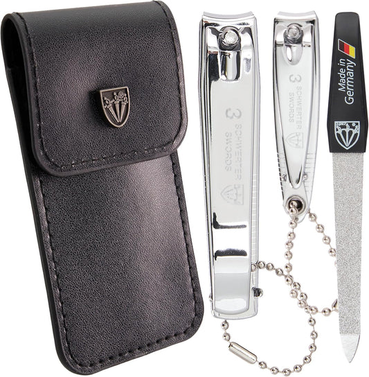3 Swords Germany – Brand Quality fingernail & toenail Clipper, Manicure, Pedicure Nail Care by with Metal Nail File and case, Silver Color Edition
