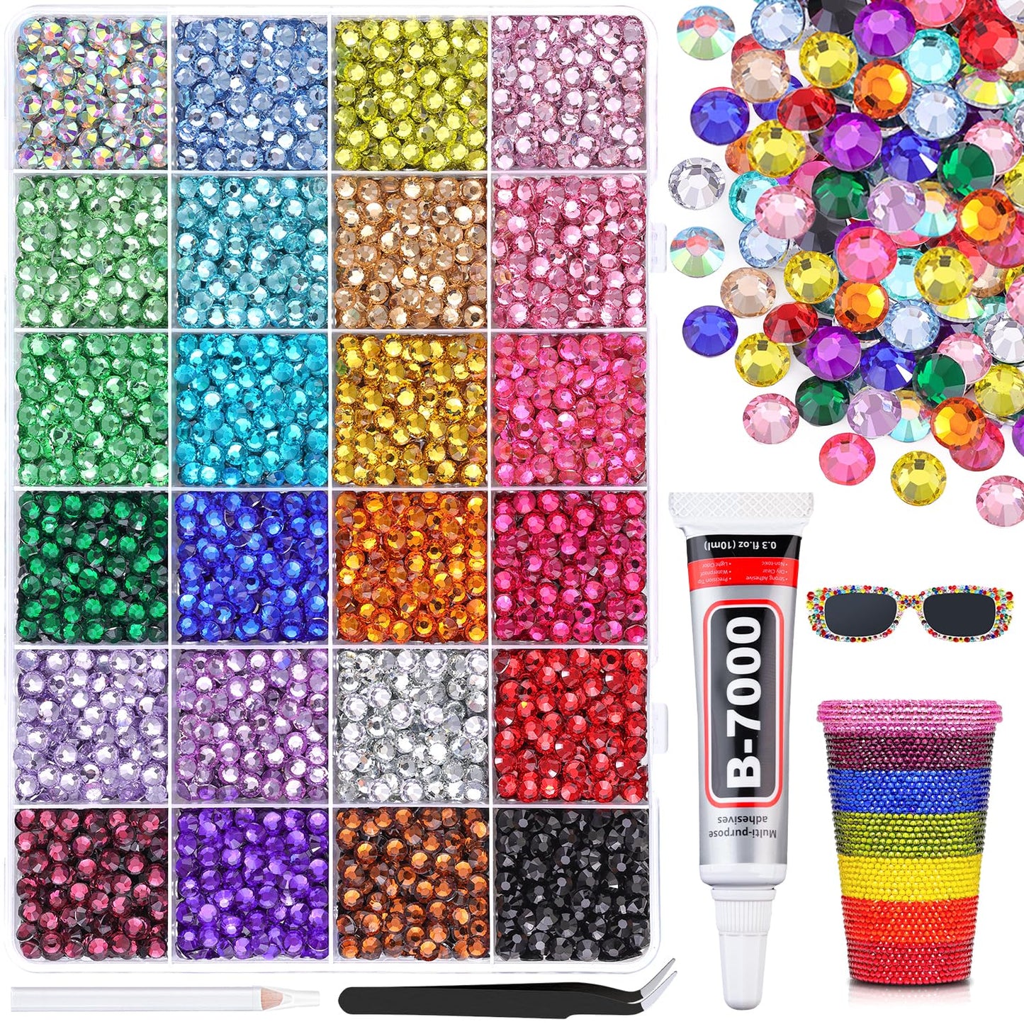 6600Pcs Resin Rhinestones for Bedazzling with B7000 Jewelry Glue, Multicolor 5mm Flatback Gems Rhinestones for Crafting, Clothing Tumblers Mugs Shoes Fabric Decor Nail Art