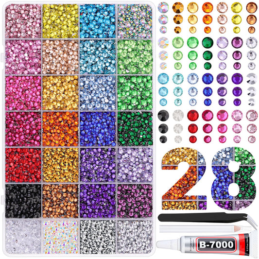 20000Pcs Resin Rhinestones for Crafting, Multicolor 3/4/5mm Flacktback Gems with 1Pcs B7000 Jewelry Glue, Bedazzling Crystal for DIY Crafts Clothing Tumblers Mugs Shoes Fabric Nail Art