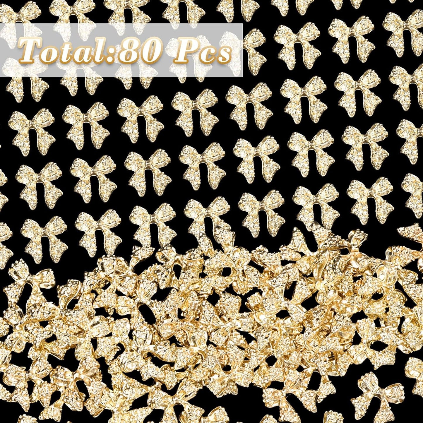 80 Pcs Gold 3D Bow Metal Nail Charm, Luxury Shiny Bows Nail Jewelry Charms for Alloy Nails, DIY Crafts