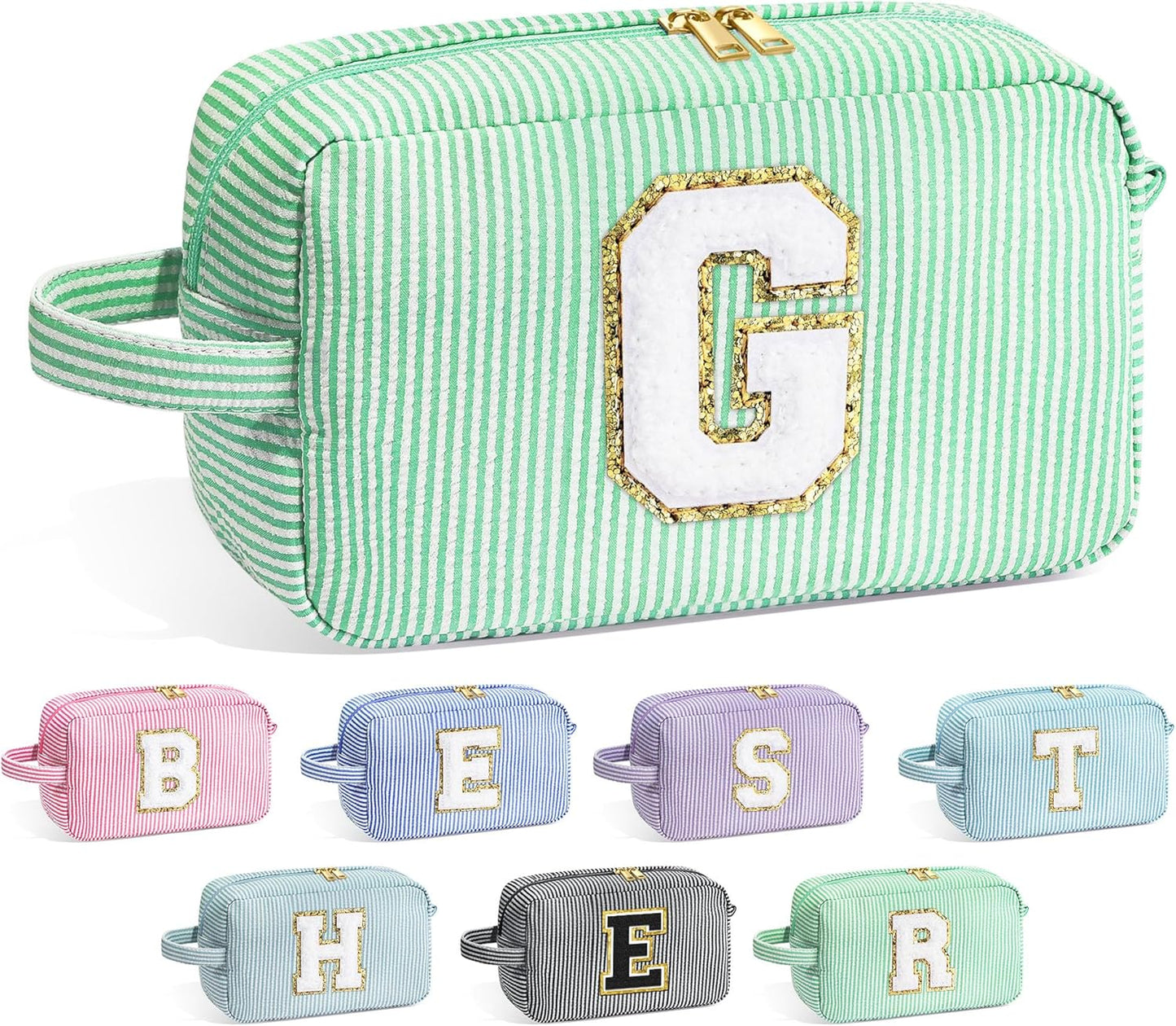 YOOLIFE Graduation Gifts for Women Teen Girls - Graduation Gifts for Her, Graduation Party Favor, Personalized Monogram Initial Green Makeup Bag for Teen Girl Gifts Trendy Stuff, Girls Makeup Bag G