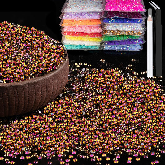 8000pcs 3mm Resin Rhinestones Bulk, Gold Rose AB Flatback Round Jelly Rhinestones Non Hotfix Crystal Gems Large Quantity Wholesale for DIY Crafts Clothes Bottles Face Makeup Manicure