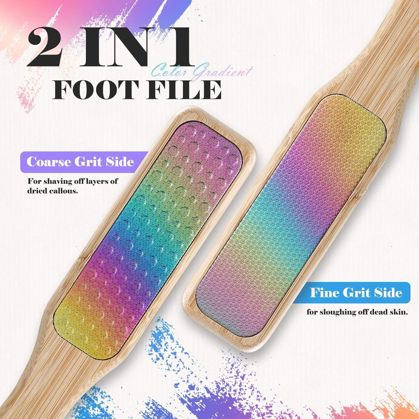 BALUCA Foot File, Double Sided Foot Scraper Callus Remover, Foot Rasp for Cracked Heel and Foot Scrubber Corn Removal Foot Care Tools - Rainbow