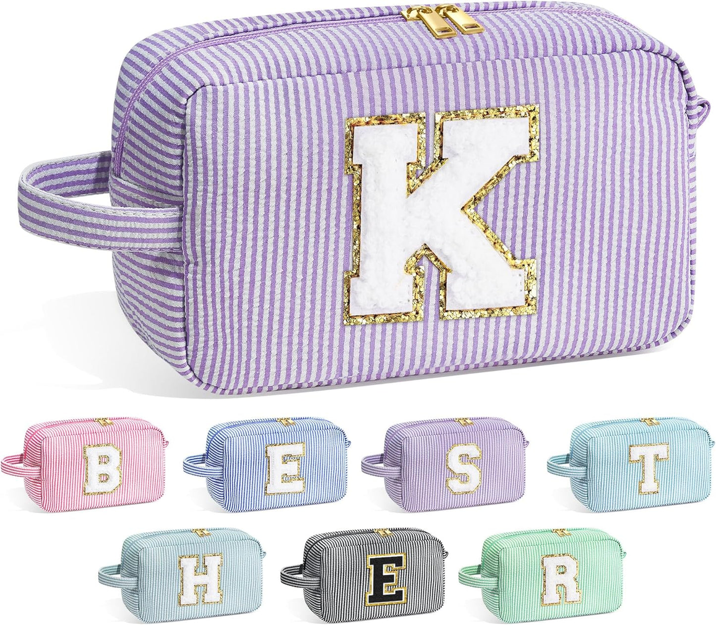 YOOLIFE Birthday Gifts for 4 5 6 7 8 9 10 11 12 13 14 15 16 Year Old Girl Gifts, Purple Gifts for Women Teen Girls Kids Her Daughter, Monogram Initial Girls Makeup Bag, Letter K