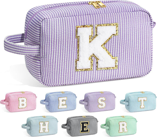 YOOLIFE Birthday Gifts for 4 5 6 7 8 9 10 11 12 13 14 15 16 Year Old Girl Gifts, Purple Gifts for Women Teen Girls Kids Her Daughter, Monogram Initial Girls Makeup Bag, Letter K