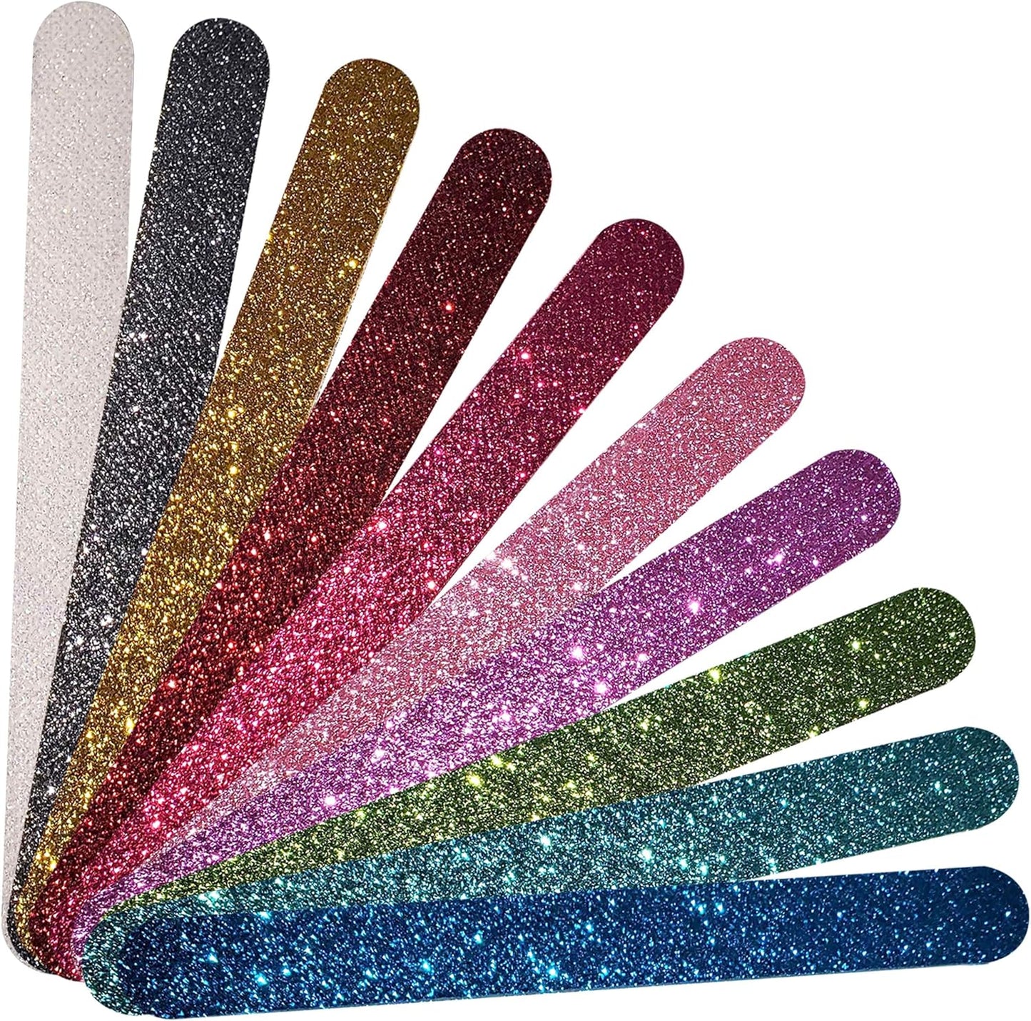 Glitter Colorful Nail File Strips - Manicure and Pedicure Nail Buffers - Double Sided Filers for Shaping and Smoothing Toenails and Fingernails (Regular, 10)
