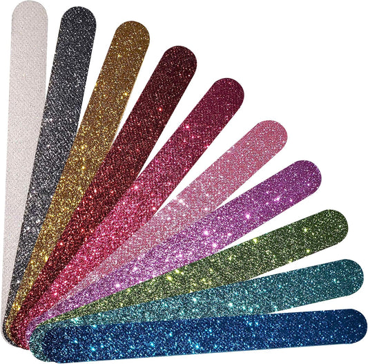 Glitter Colorful Nail File Strips - Manicure and Pedicure Nail Buffers - Double Sided Filers for Shaping and Smoothing Toenails and Fingernails (Regular, 10)