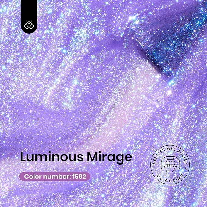 Beetles Glitter Gel Nail Polish, 15ML Purple Jelly Gel Polish Shimmer Neutral Nail Polish Sheer Translucent Effect Nail Concealer Soak Off UV Luminous Mirage Series Manicure Gift for Women