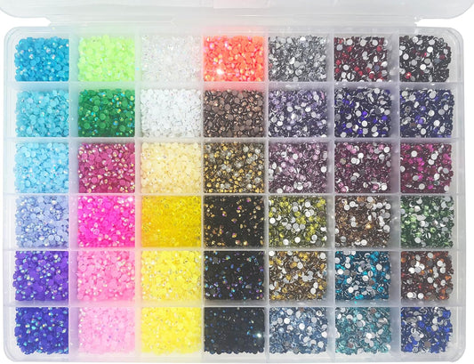 10000Pcs Nail Art Rhinestones, BetterJonny 42 Colors 4mm Round Nail Flatback Rainbow Gems Set AB Glitter Flat-Bottomed Rhinestone for Crafts Decoration and Jewelry Making