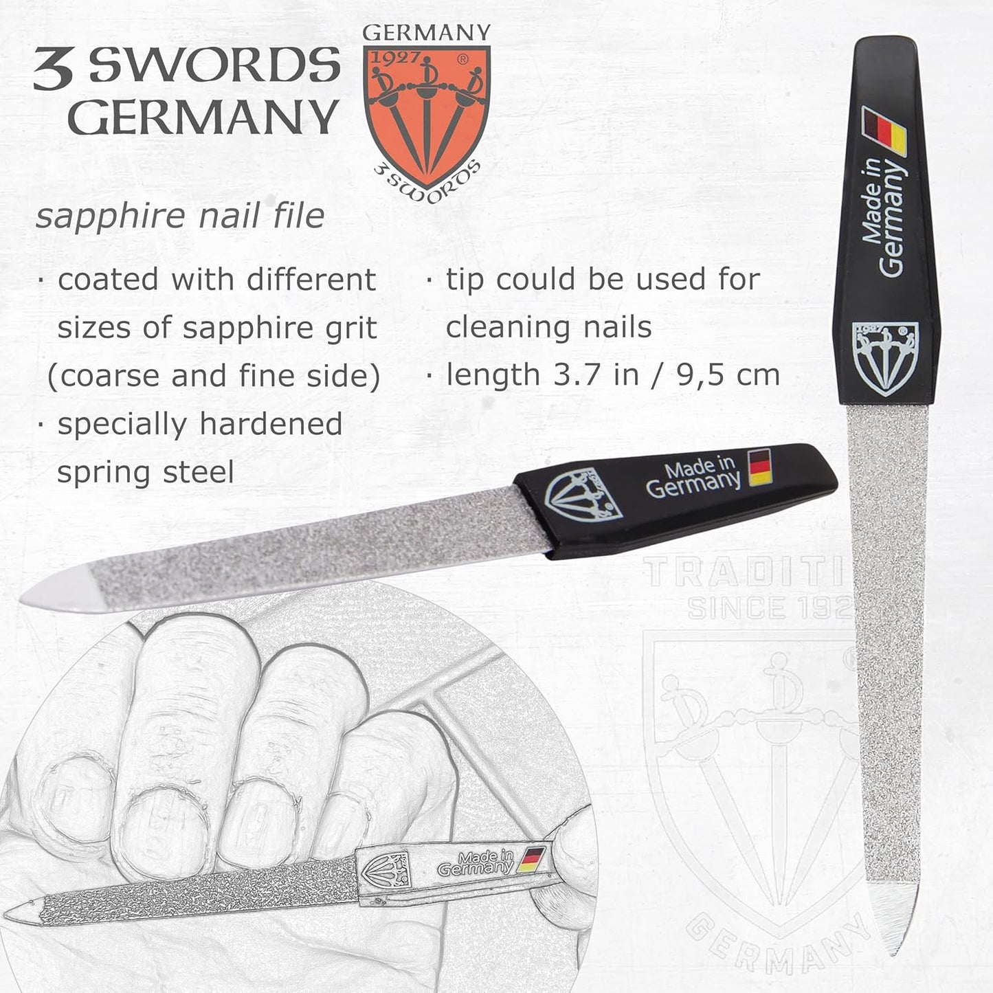 3 Swords Germany – Brand Quality fingernail & toenail Clipper, Manicure, Pedicure Nail Care by with Metal Nail File and case, Black Edition