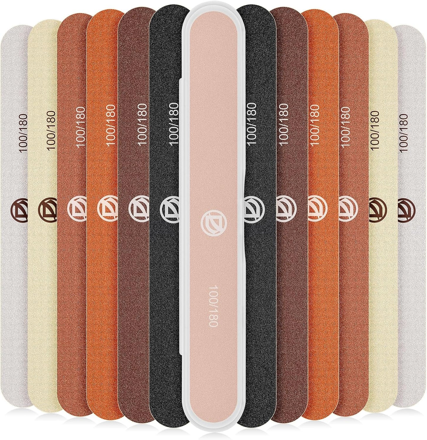 Nail Files 12-Pack 100/180 Grit Emery Board for Natural Nails, Double Sided Buffer with Portable Case for Natural & Acrylic Nails, Professional Fingernail Filer Millard