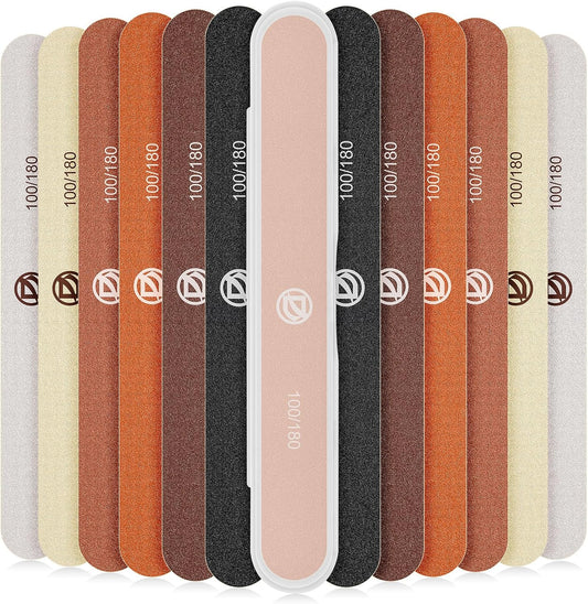 Nail Files 12-Pack 100/180 Grit Emery Board for Natural Nails, Double Sided Buffer with Portable Case for Natural & Acrylic Nails, Professional Fingernail Filer Millard