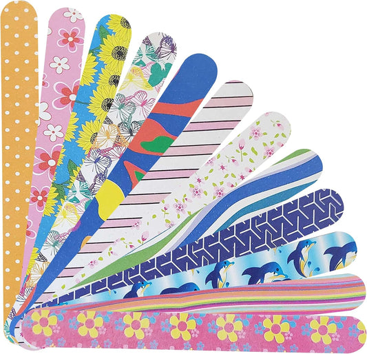Colorful Nail File Strips - Double Sided Filers for Shaping and Smoothing Toenails and Fingernails - Manicure and Pedicure Nail Buffers - 12 Pack