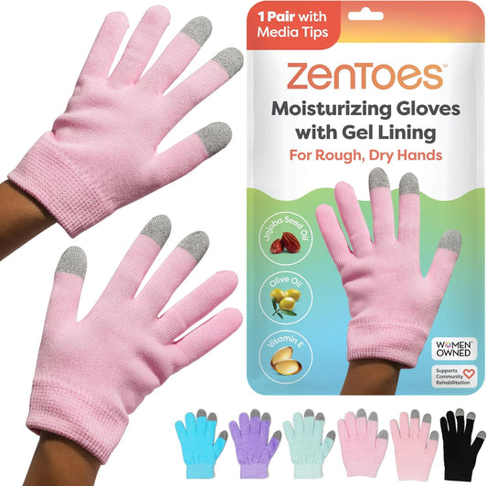 ZenToes Moisturizing Gloves for Dry Hands, Gel Infused with Jojoba Seed Oil, Olive Oil and Vitamin E, Overnight Hand Moisturizer (OSFM, Cotton Pink)