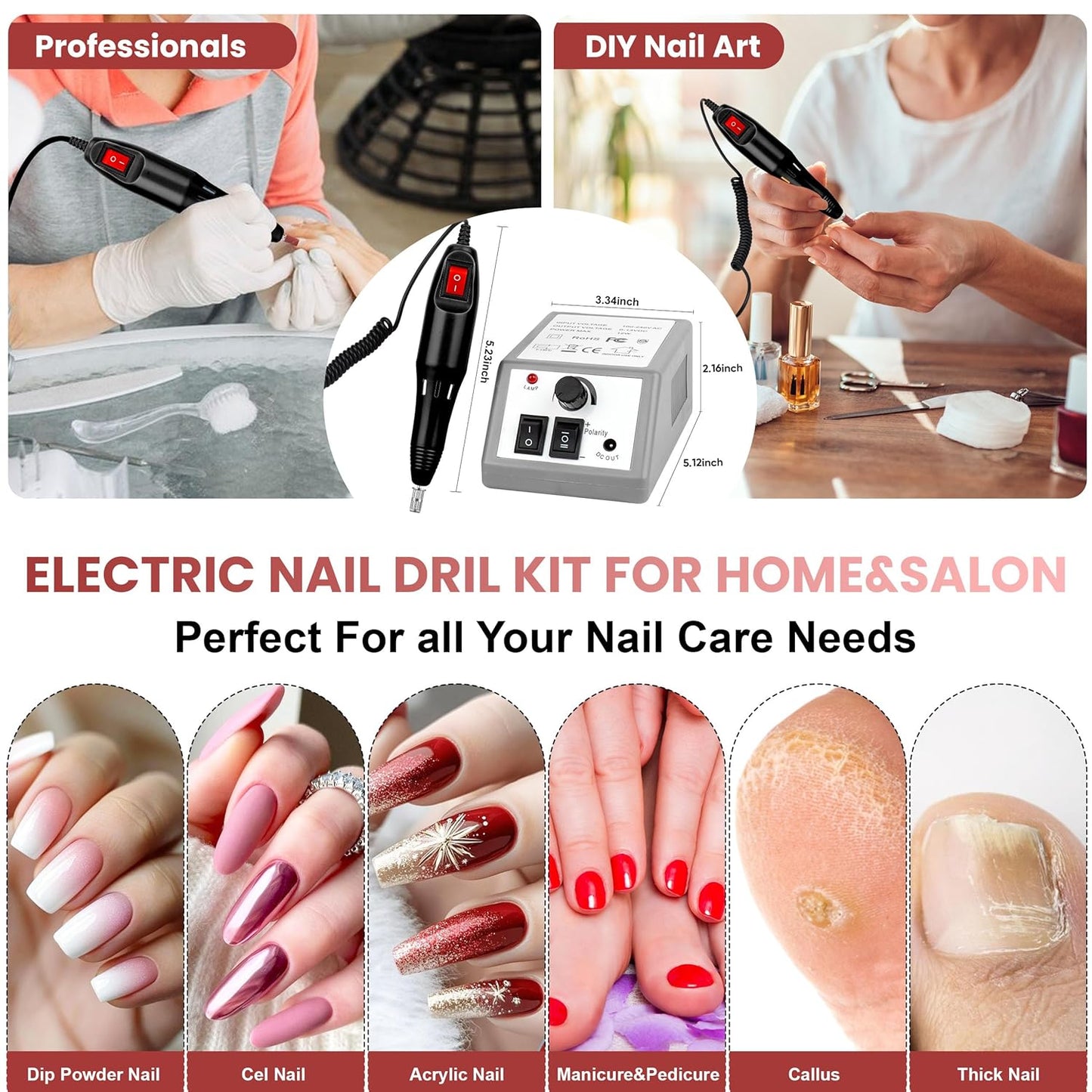 20000RPM Professional Electric Nail File Kit, 156pcs Sanding Bands and Nail Drill Bits for Acrylic, Gel Nail Manicure Gel Nail Polish Remover (Grey)