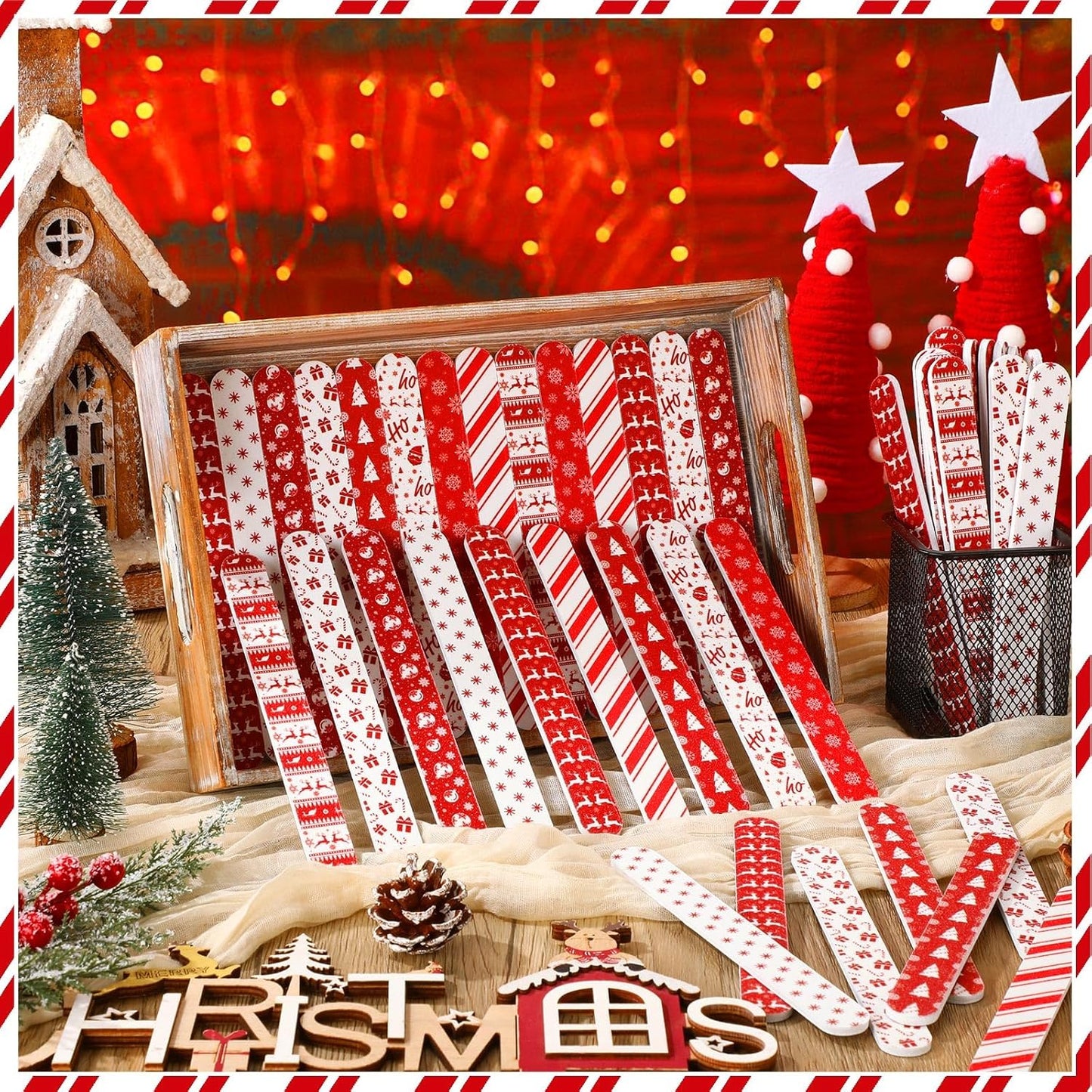 45 Pack Christmas Nail Files Gifts Bulk Holiday Emery Boards Double-Sided Christmas Party Nail Files Bulk Stocking Stuffers Christian Gifts for Women Customers Coworkers Staff(Reindeer)
