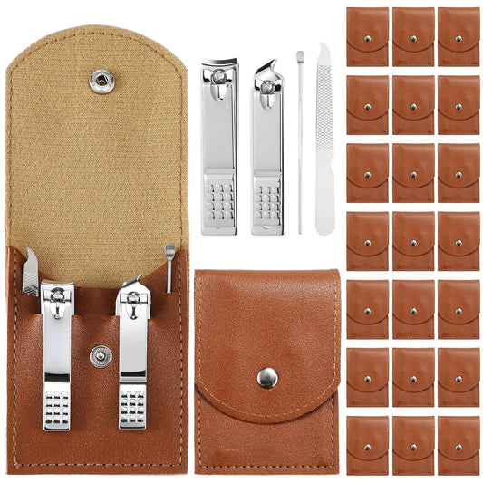 Lasnten 24 Set Christmas Manicure Set Bulk Nail Clippers Grooming Nail Kit Stainless Steel Professional Pedicure Kit Pedicure Tools with Travel Case Gifts for Xmas Men Women(4 in 1,Brown)