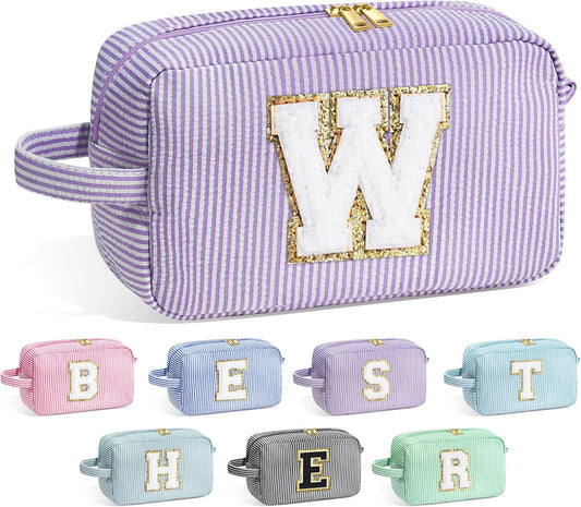 YOOLIFE Travel Makeup Bag - Personalized Monogram Initial Makeup Bags Cosmetic Toiletry Bag Pouch for Women, Mom, Her Best Friend, Female Teacher, Birthday Gifts