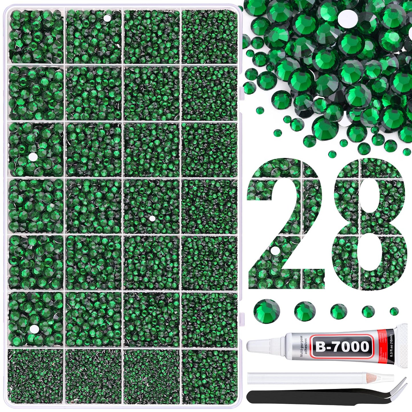 30000Pcs Resin Rhinestones for Bedazzling with B7000 Jewelry Glue, Emerald Green Flatback Gems Rhinestones for Crafting, Clothing Tumblers Mugs Shoes Fabric Decor Nail Art