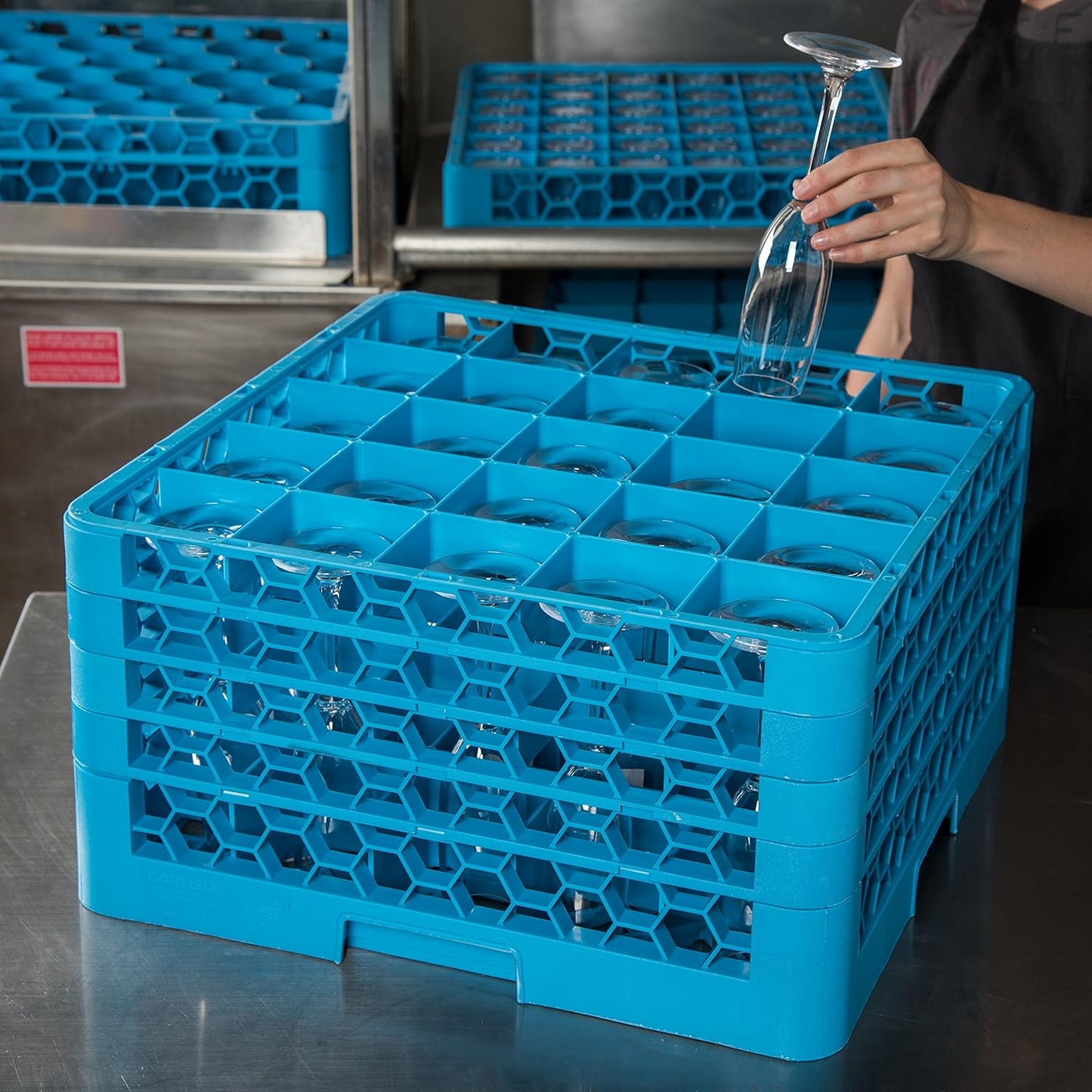 Carlisle FoodService Products RG25-414 OptiClean 25 Compartment Glass Rack with 4 Extenders, 10.3", Polypropylene, Blue
