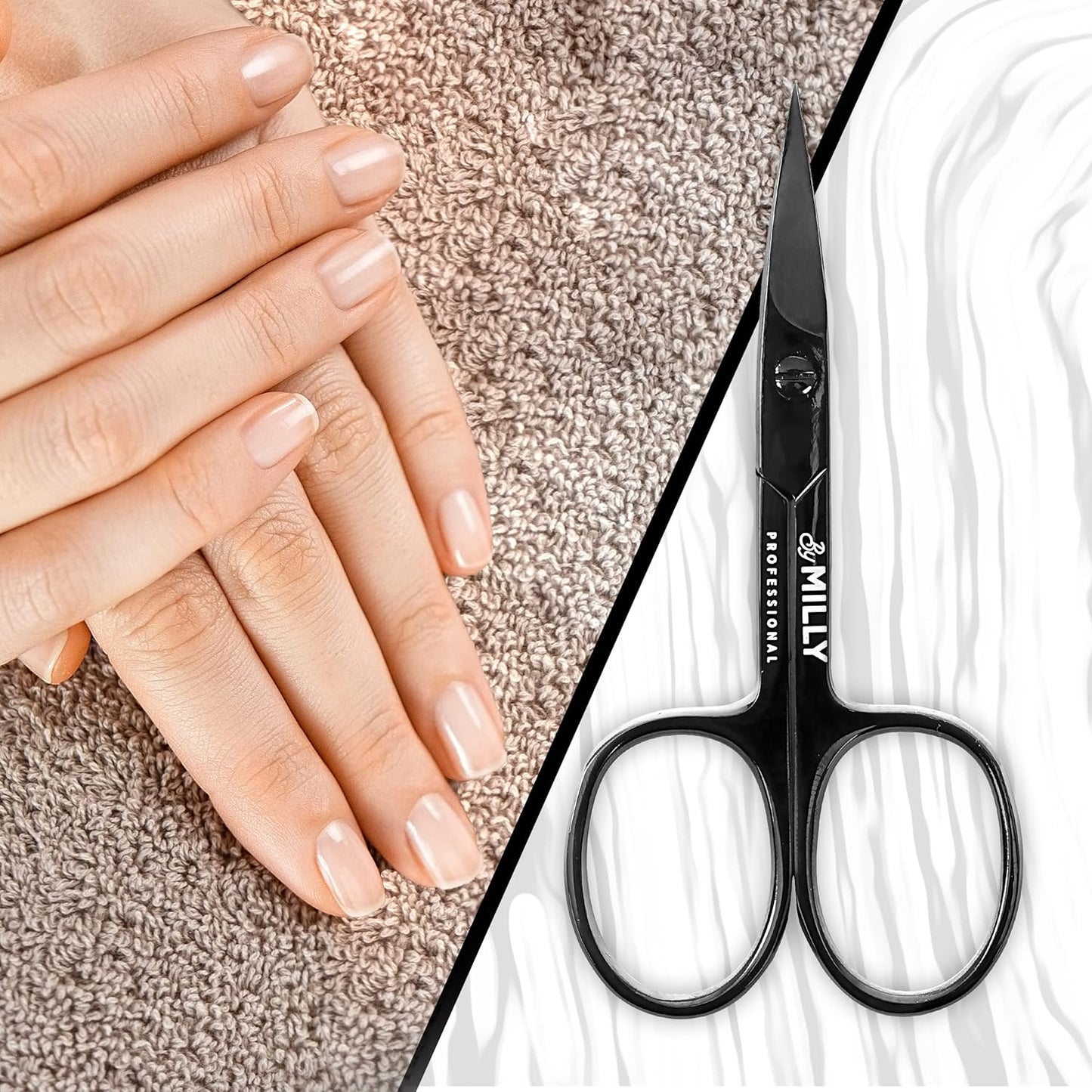 Professional Nail Scissors | High Carbon Stainless Steel | Manicure | Razor Sharp Curved Blade for Women - 100% Stainless Steel Beauty Scissors for Nails (Black)