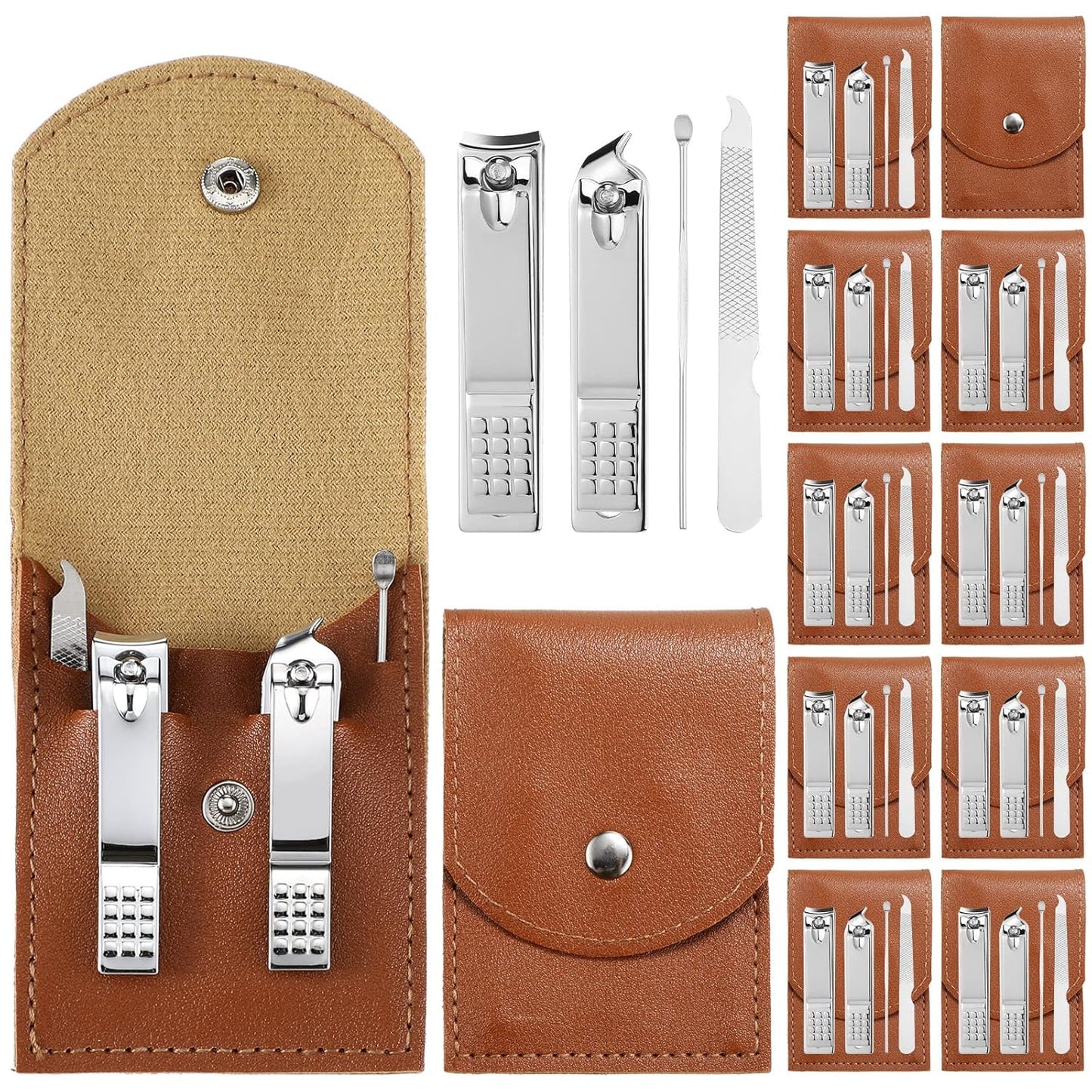 Geosar 12 Sets Manicure Set Nail Clippers Pedicure Kit Stainless Steel Professional Pedicure Set Grooming Kits Nail Care Tools with Luxurious Travel Case for Nail Care (Brown)