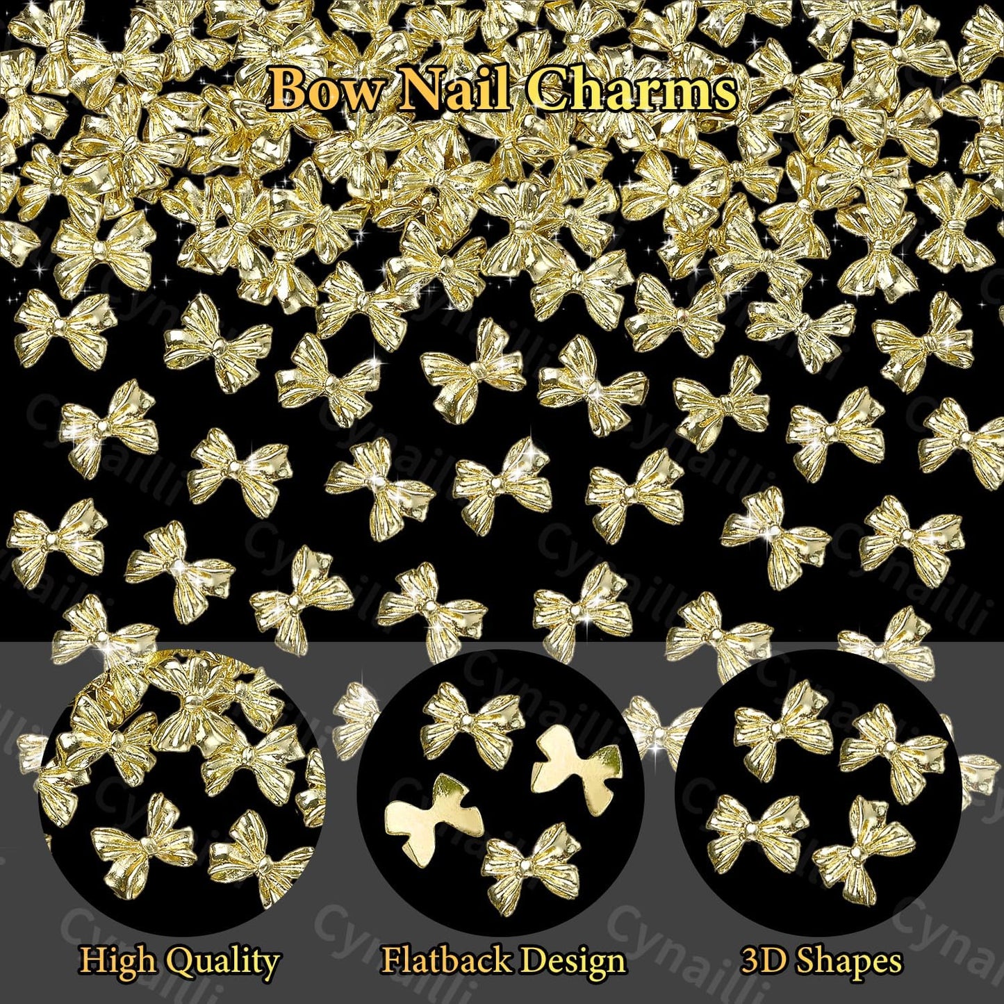 80 Pcs Metal Gold Nail Charm Bows, 3D Shiny Bow Nail Gems Charms, Cute Alloy Bowknot Y2K Nail Jewelry Charms for Nail Art Decor DIY Accessories Crafts