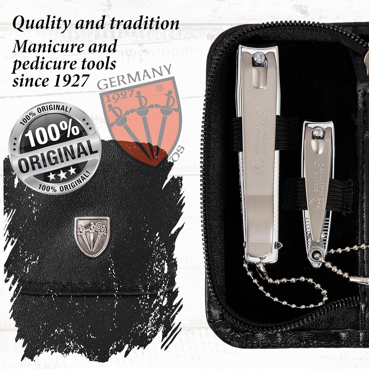 3 Swords Germany - brand quality 3 piece manicure pedicure grooming kit set for professional finger & toe nail care tool clipper fashion leather case in gift box, Made by 3 Swords (00811)