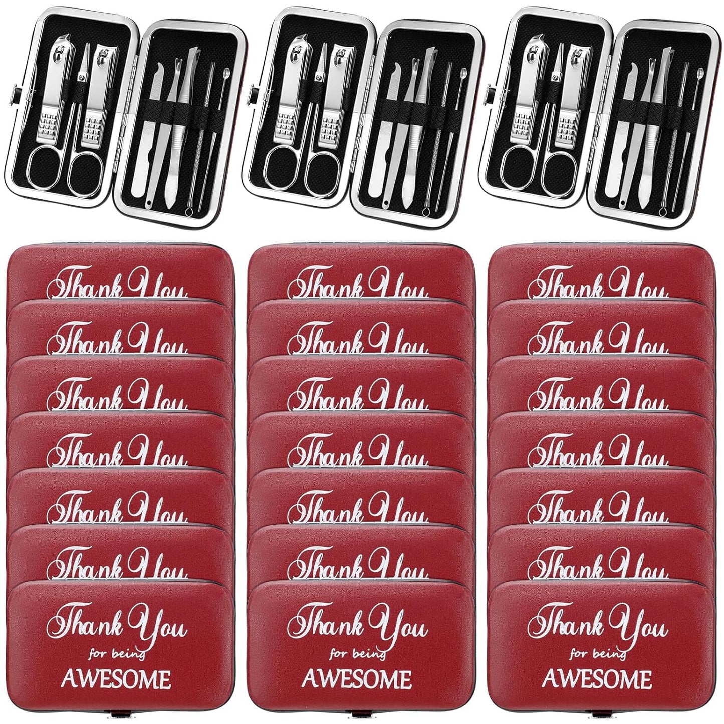 Therwen 24 Sets Manicure Set Nail Clippers 8 in 1 Stainless Steel Grooming Nail Kit Thank You Appreciation Gift Professional Pedicure Tool for Men Women Personal Care(Race Red)