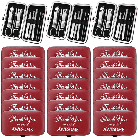 Therwen 24 Sets Manicure Set Nail Clippers 8 in 1 Stainless Steel Grooming Nail Kit Thank You Appreciation Gift Professional Pedicure Tool for Men Women Personal Care(Race Red)