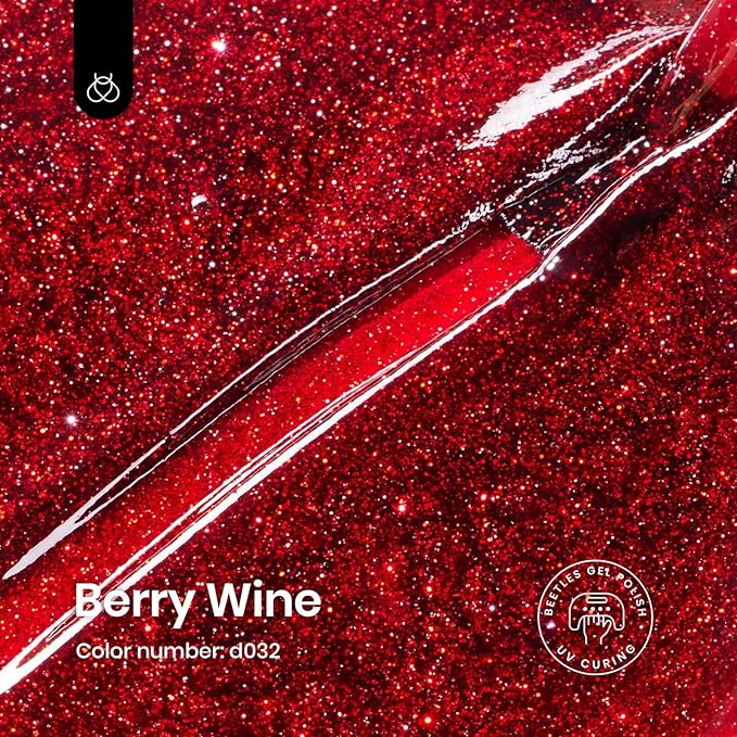 Beetles Glitter Red Gel Nail Polish Wine Red Shimmer Gel Polish 1Pcs 0.5Oz 15ml Soak Off UV LED Nail Lamp Nail Art Manicure Salon DIY Home Nail Design Decoration
