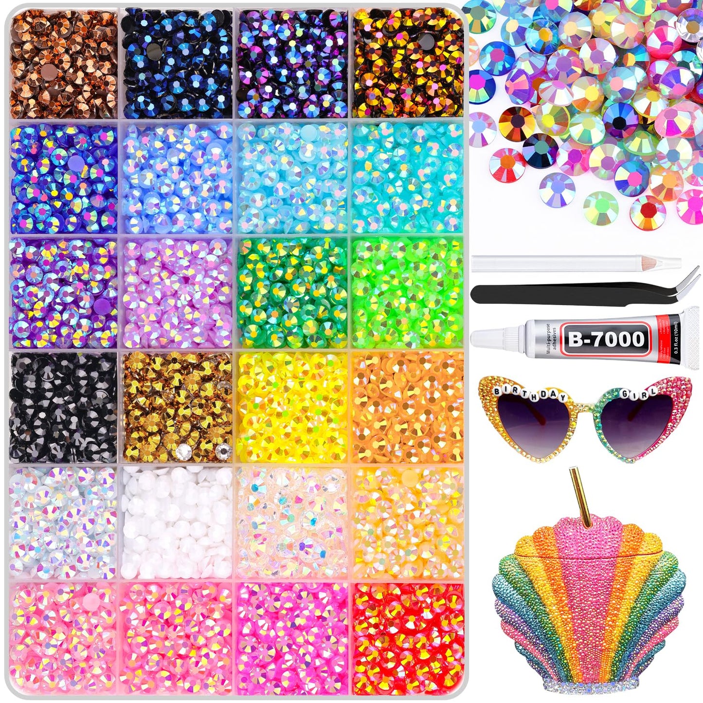 6600Pcs Resin Rhinestones for Bedazzling with B7000 Jewelry Glue, Colorful 5mm Non Hotfix Flatback Gems, Rhinestones for Crafting DIY Crafts Clothing Tumblers Mugs Shoes Fabric Decor Nail Art