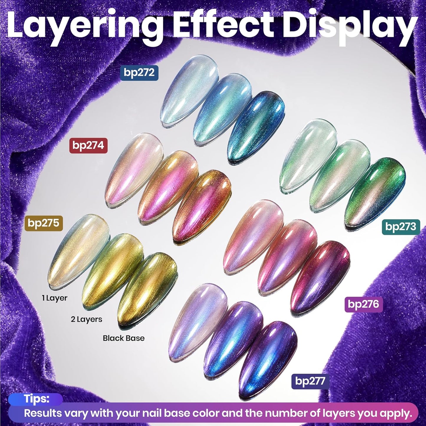 Beetles Chrome Nail Polish Set - Chameleon Holographic Ember 6 Colors Quick Fast Dry Metallic Nail Polish Long Lasting DIY Fingernail Art Home Salon Christmas Gifts for Girls Women