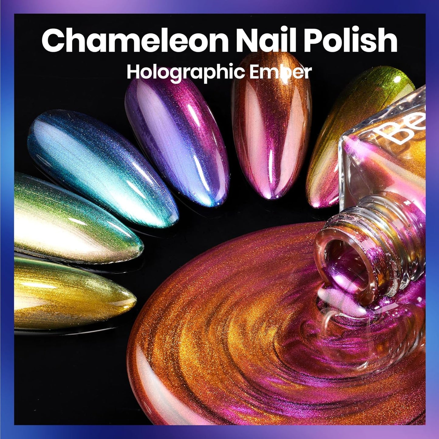 Beetles Chrome Nail Polish Set - Chameleon Holographic Ember 6 Colors Quick Fast Dry Metallic Nail Polish Long Lasting DIY Fingernail Art Home Salon Christmas Gifts for Girls Women