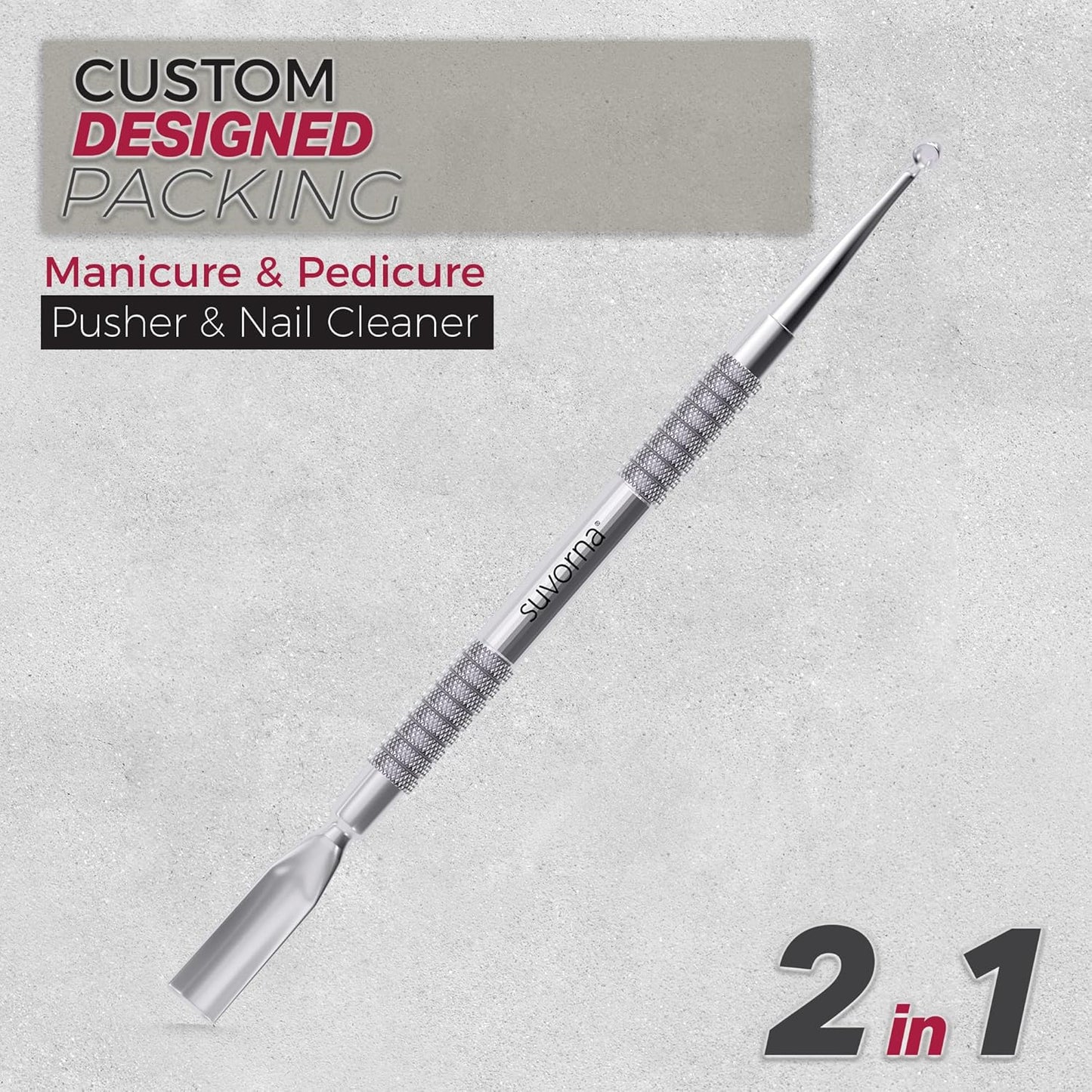 Suvorna Metal Cuticle Pusher Tool & Nail Cleaner Tool, Cuticle Cleaner, Stainless Steel Cuticle Pusher - Fingernail Cleaner for Under Nails and Gel Nail Polish Remover, Nail Cuticle Pusher for Women