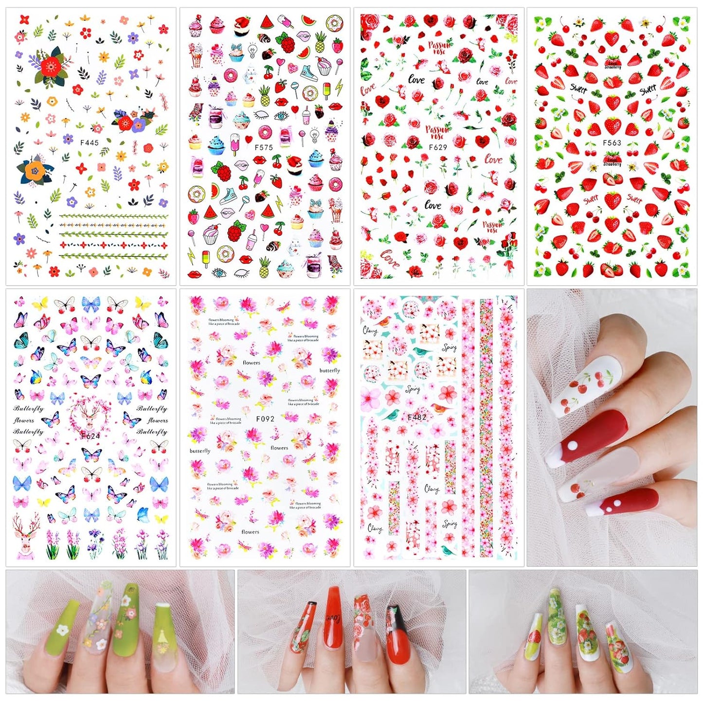 Teenitor Nail Art Decoration with 12 Sheets Nail Art Stickers for Nail Art, Butterfly Nail Foil Stickers, Nail Sequins and Rhinestones, Self-Adhesive Nail Sticker Decals for Nails Art Design