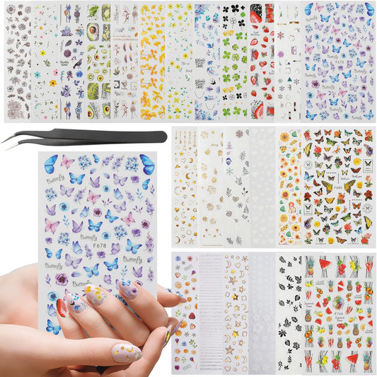 WSYUB Nail Stickers, 24 Stickers for Nails Art, Self Adhesive Nail Art Sticker Decals, Nail Supplies kit Large Sheets