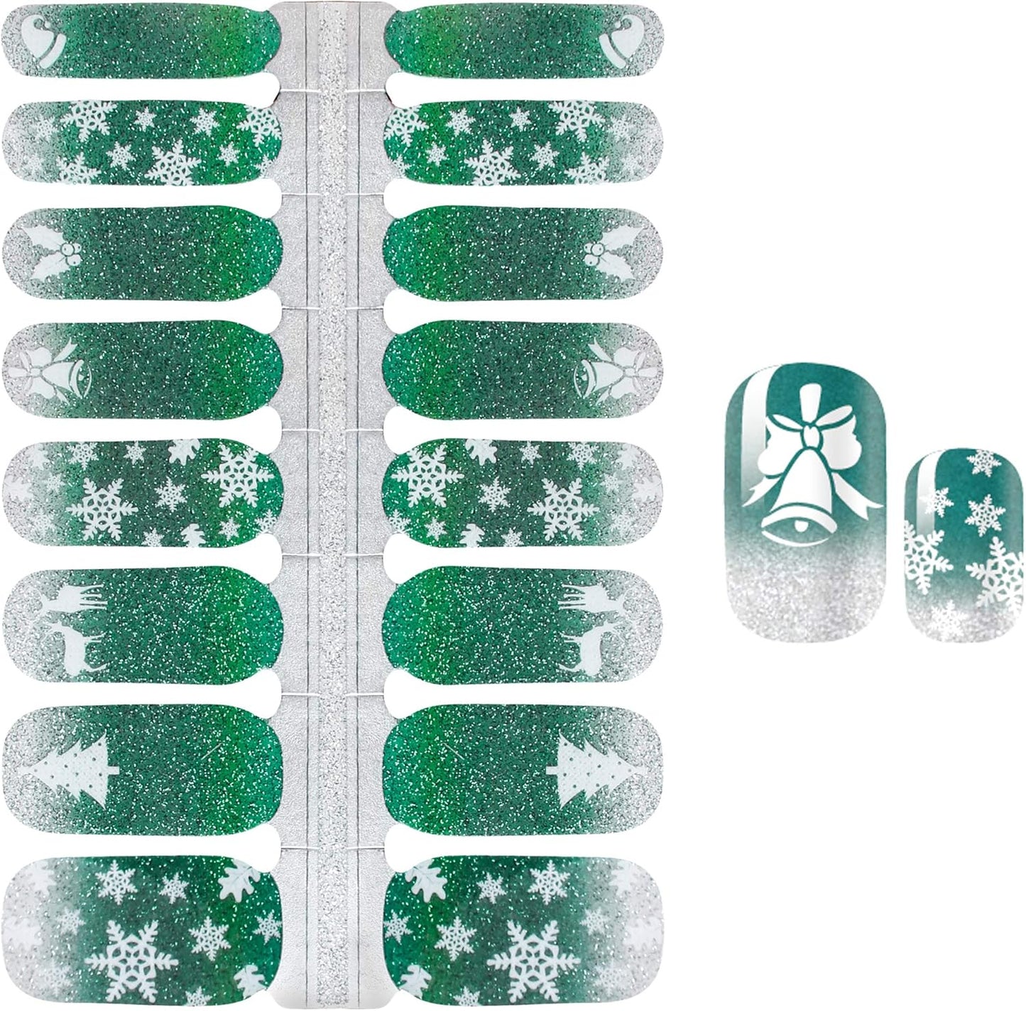 WOKOTO 5 Sheets Adhesive Nail Polish Stickers Strips Set with 1Pc Nail File, Holiday Winter Snow Flakes Nail Wraps Decals Tips Christmas Stickers Manicure Kit