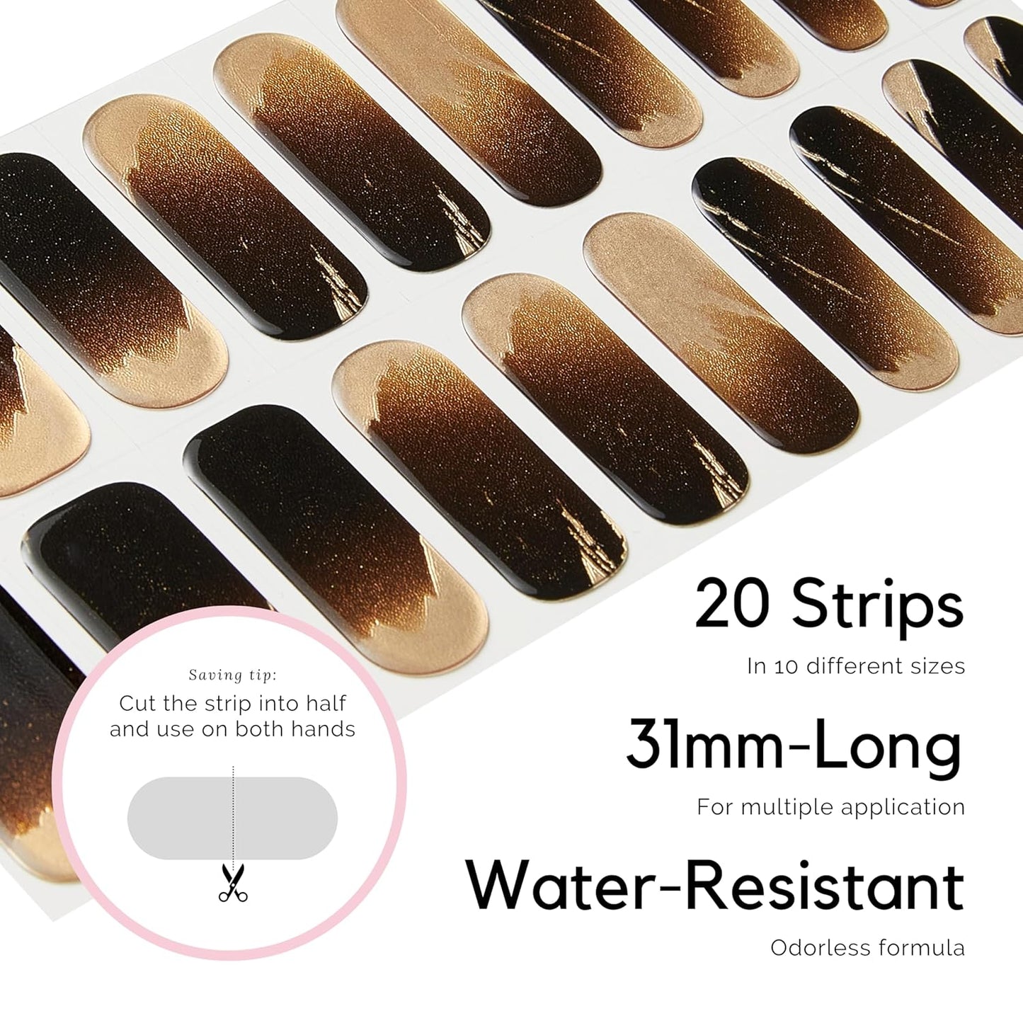 NAILOG Semi Cured Gel Nail Strips (20 Extra Long Stickers/Wraps) | Buy 2 Get 1 UV Lamp| Glossy & Long Lasting Soft Gel Finishing | Flashlight